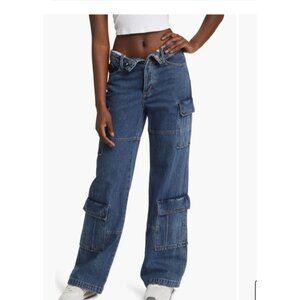PTCL Foldover Waist Wide Leg Cargo Jeans Denim Y2K Streetwear Size 26